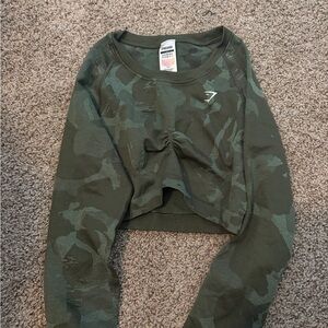 Gymshark Olive green Camouflage workout top size large